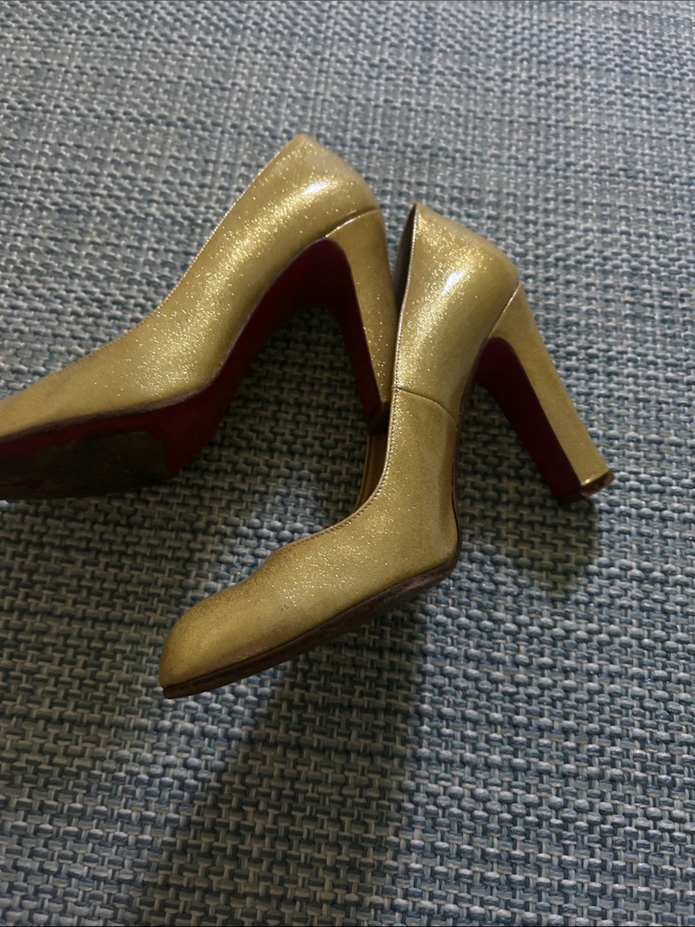 Christian Louboutin Metallic Gold Round-Toe Pumps - Picture 3 of 4